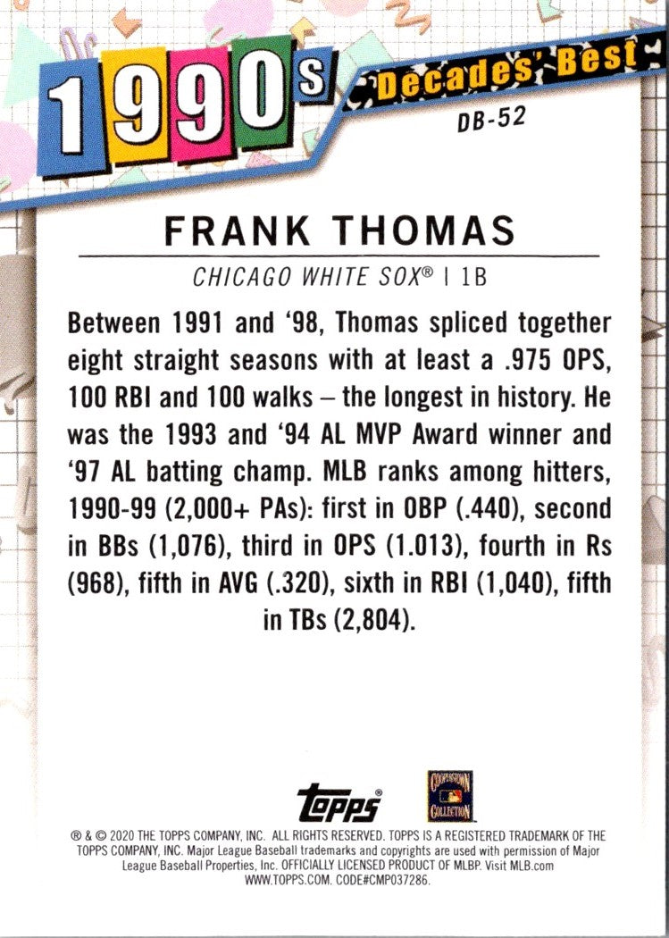 2020 Topps Decades' Best Frank Thomas