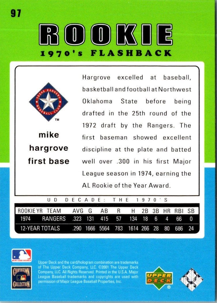 2001 Upper Deck Decade 1970's Mike Hargrove