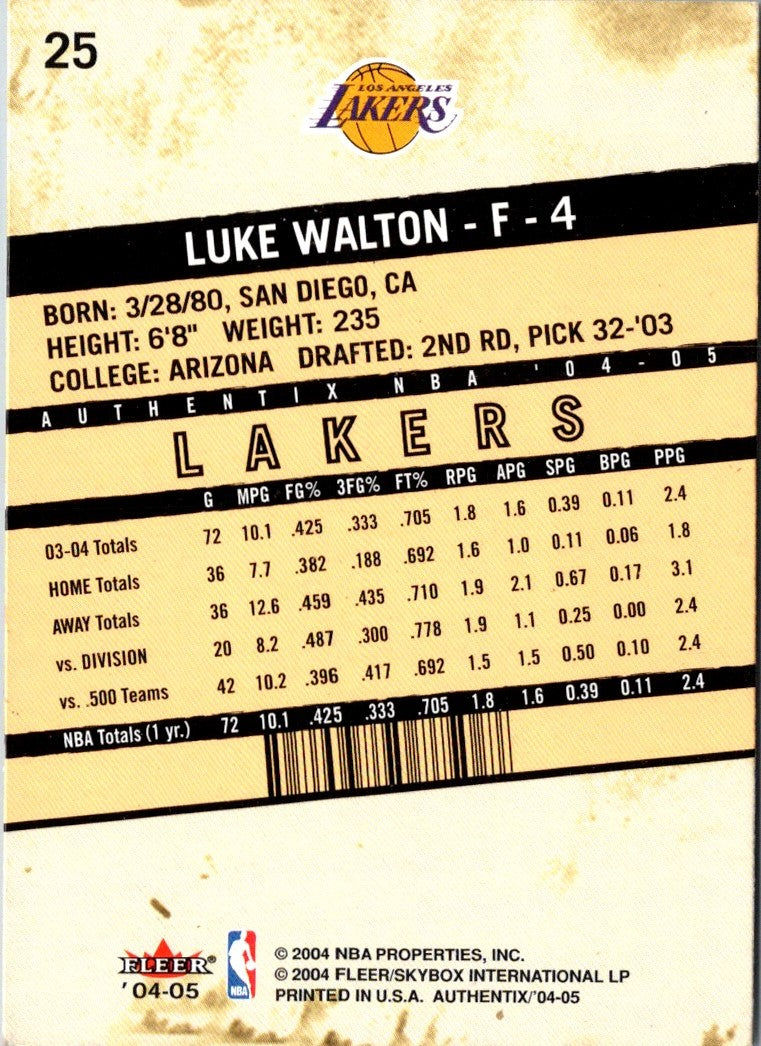 2004 Fleer Authentix Luke Walton