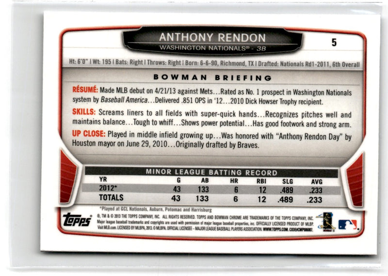 2013 Bowman Draft Picks & Prospects Chrome Anthony Rendon