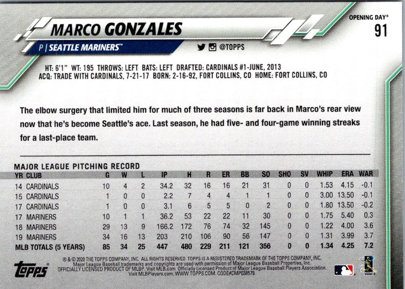 2020 Topps Opening Day Marco Gonzales