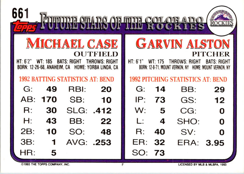 1993 Topps Gold Garvin Alston/Michael Case