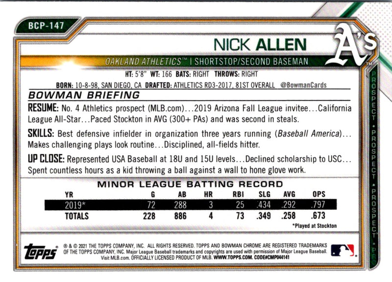 2021 Bowman Chrome Prospects Nick Allen