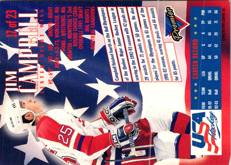 1993 Topps Premier Team USA Jim Campbell