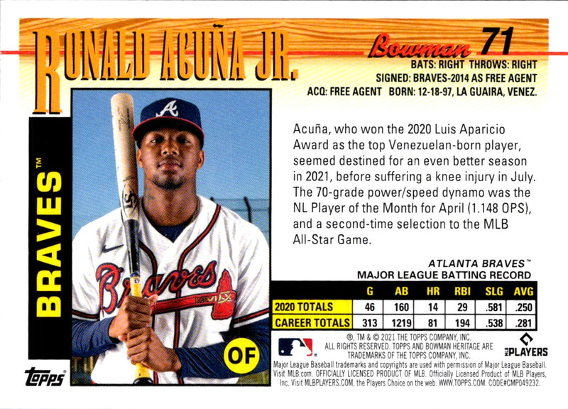 2021 Bowman Heritage Ronald AcuÃ±a Jr.