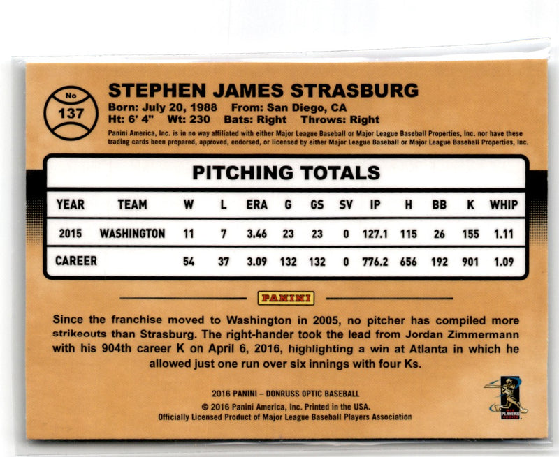 2016 Donruss Optic Stephen Strasburg