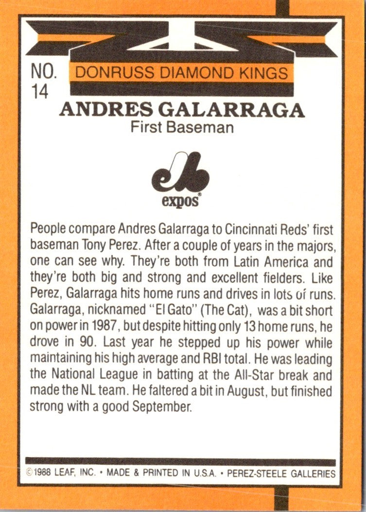 1989 Donruss Super Diamond Kings Andres Galarraga