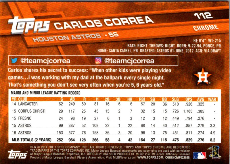 2017 Topps Chrome Carlos Correa
