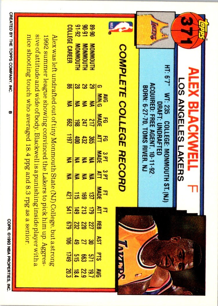 1992 Topps Alex Blackwell