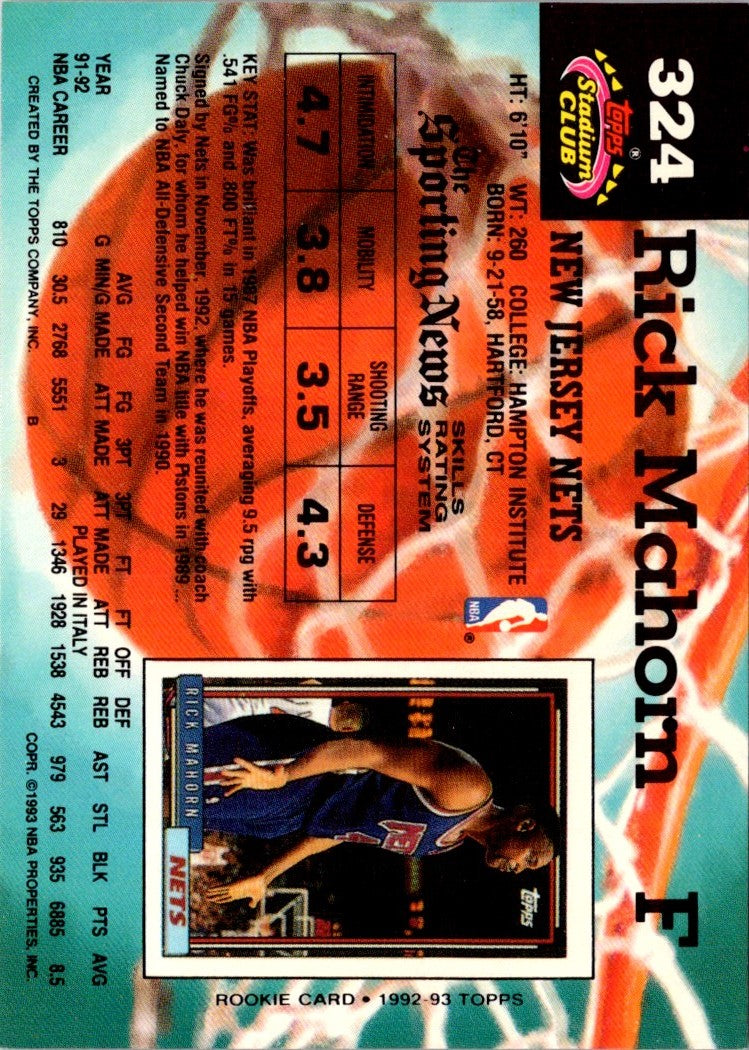 1992 Stadium Club Rick Mahorn