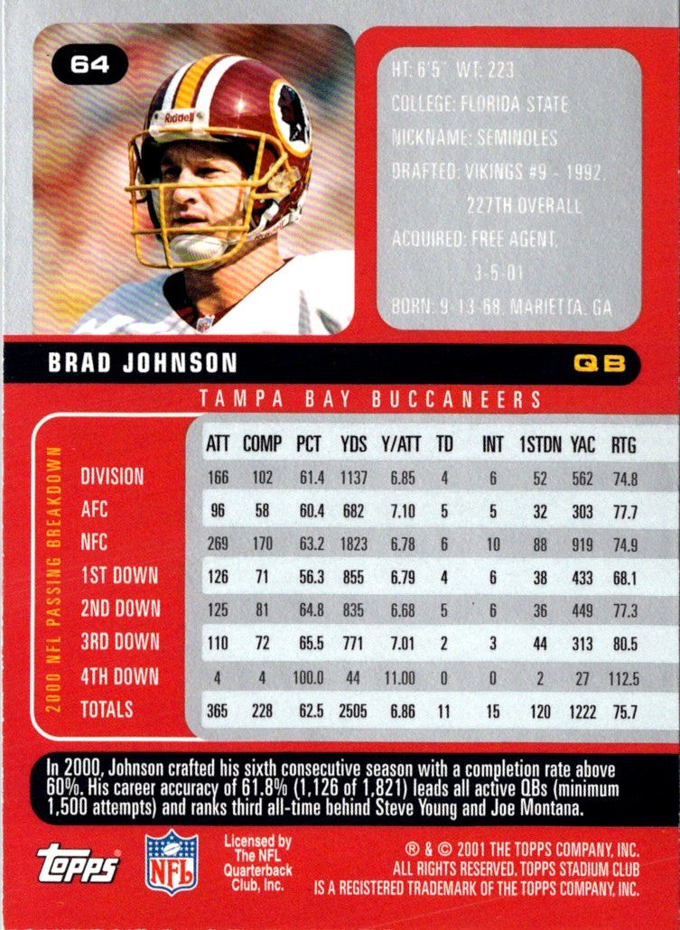 2001 Stadium Club Brad Johnson