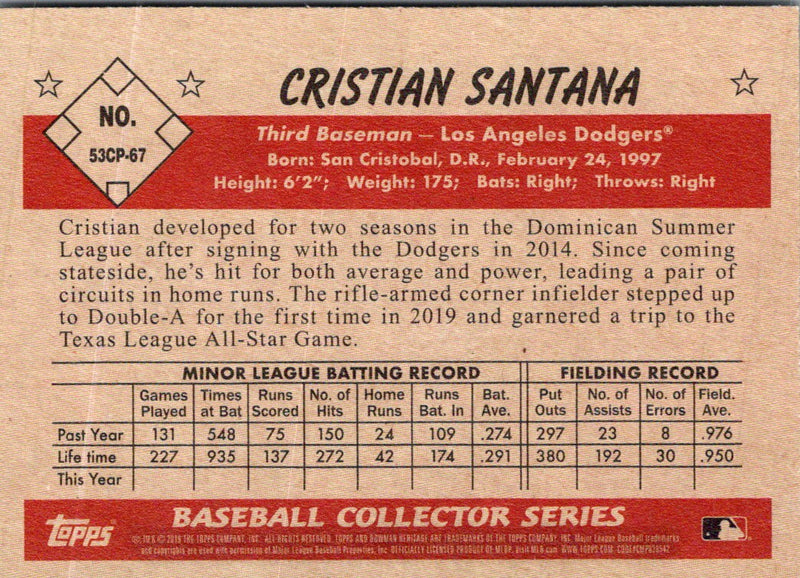 2019 Bowman Heritage Chrome Prospects Cristian Santana