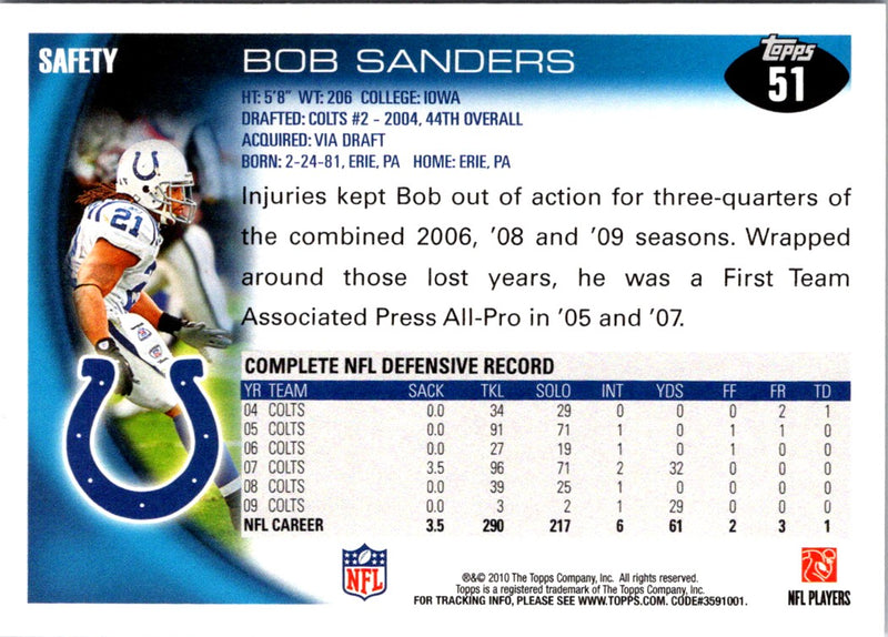2010 Topps Bob Sanders