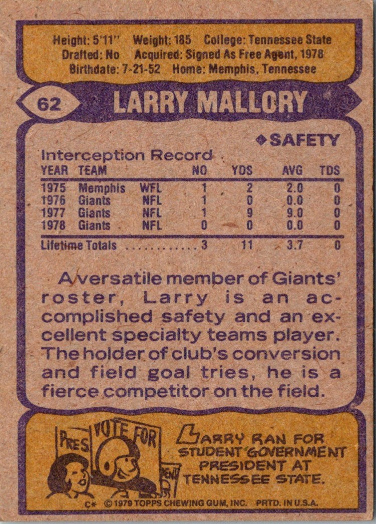 1979 Topps Larry Mallory