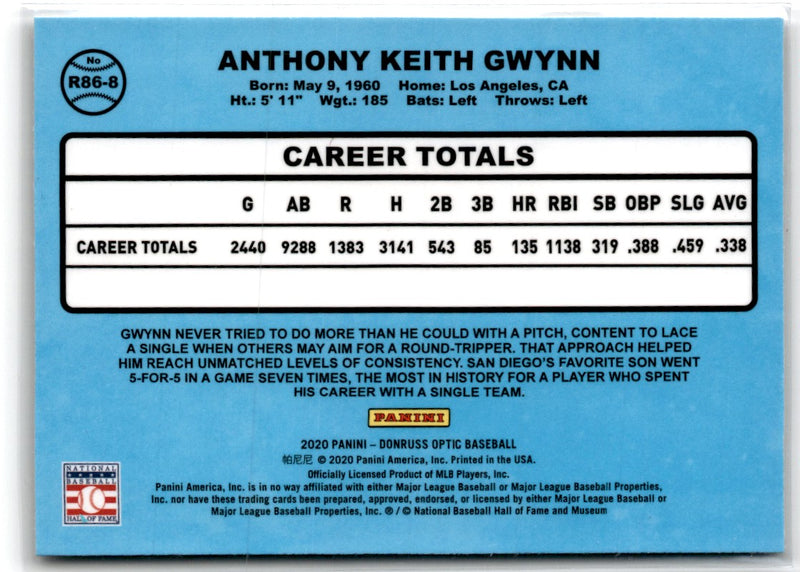 2020 Donruss Optic Retro 1986 Tony Gwynn