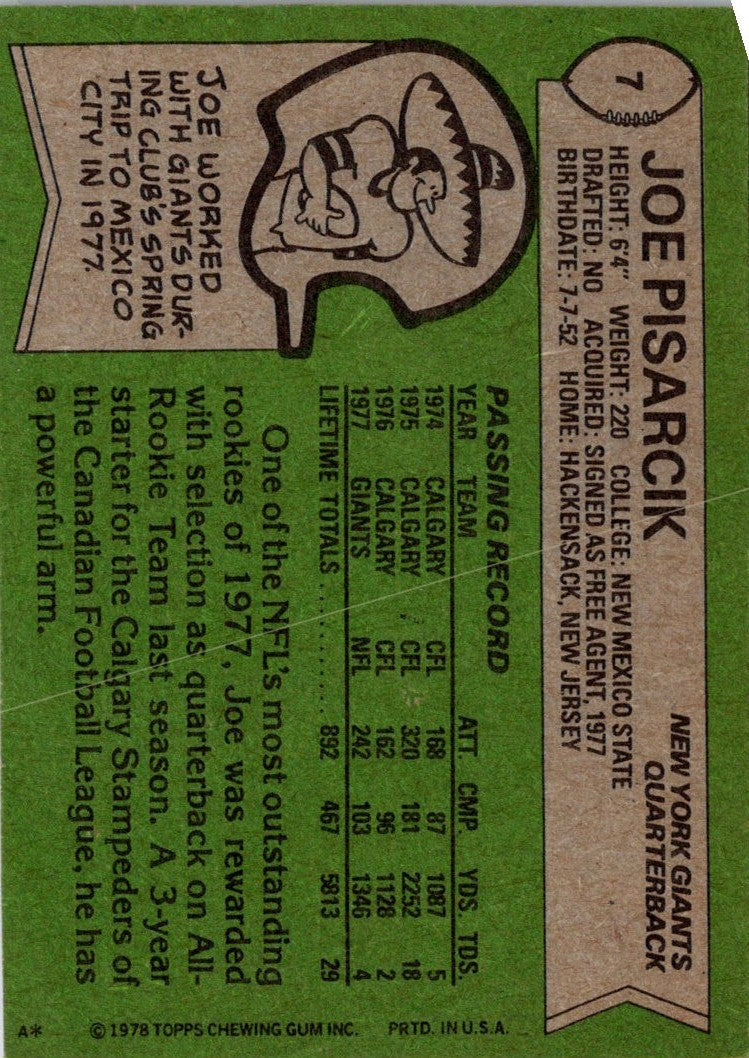 1978 Topps Joe Pisarcik