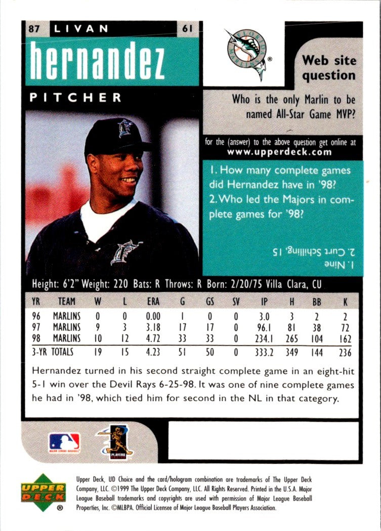 1999 UD Choice Livan Hernandez