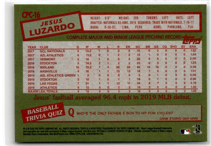 2020 Topps Update 1985 Chrome Silver Pack Jesus Luzardo