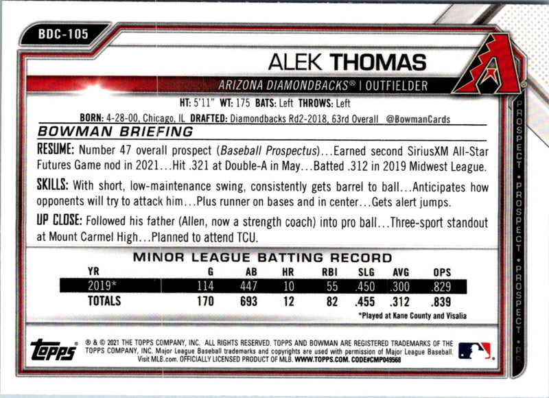 2021 Bowman Draft Chrome Alek Thomas