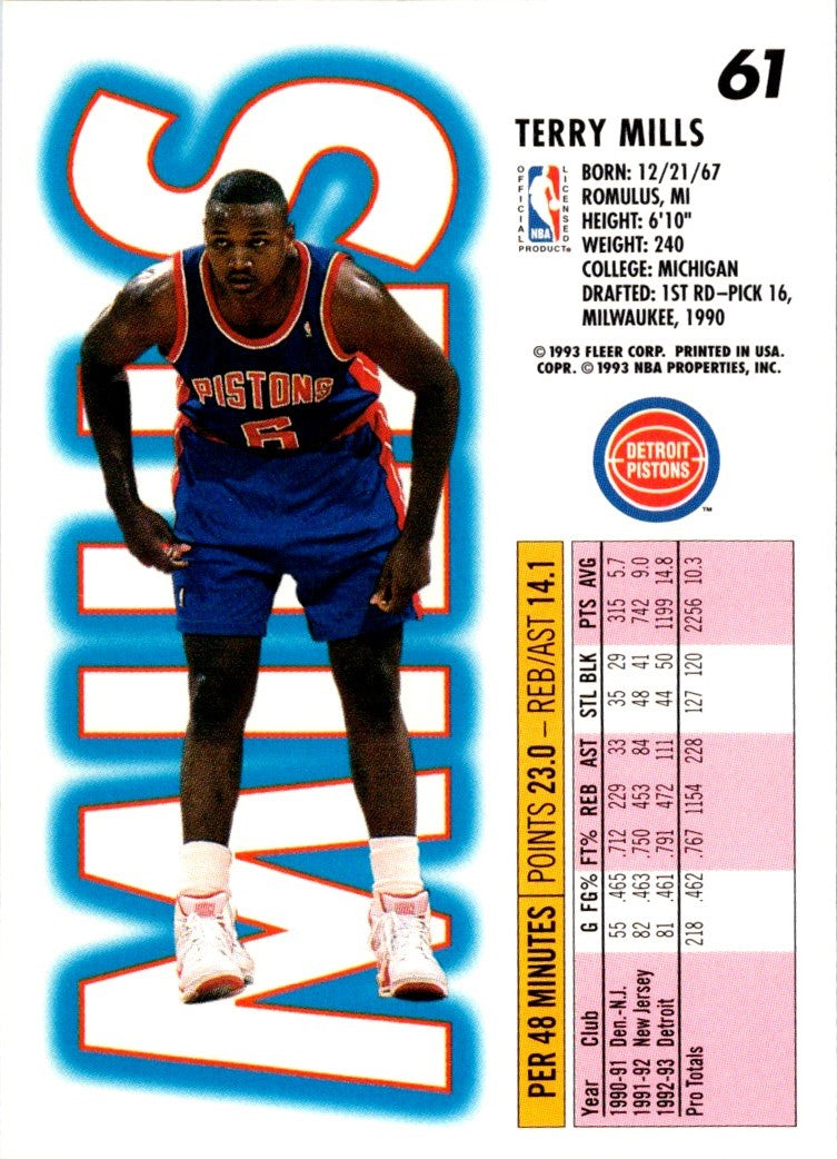 1993 Fleer Terry Mills