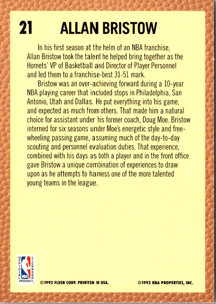 1992 Fleer Allan Bristow