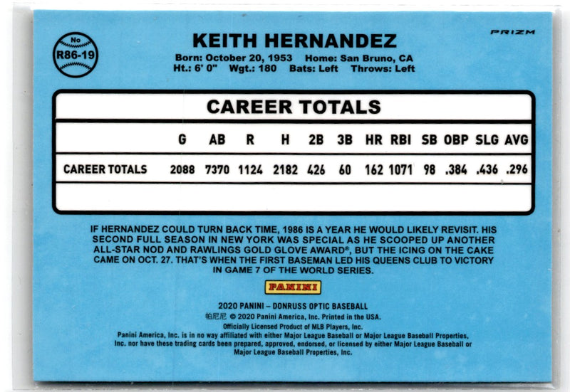 2020 Donruss Optic Retro 1986 Keith Hernandez