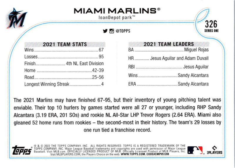 2022 Topps 1st Edition Miami Marlins