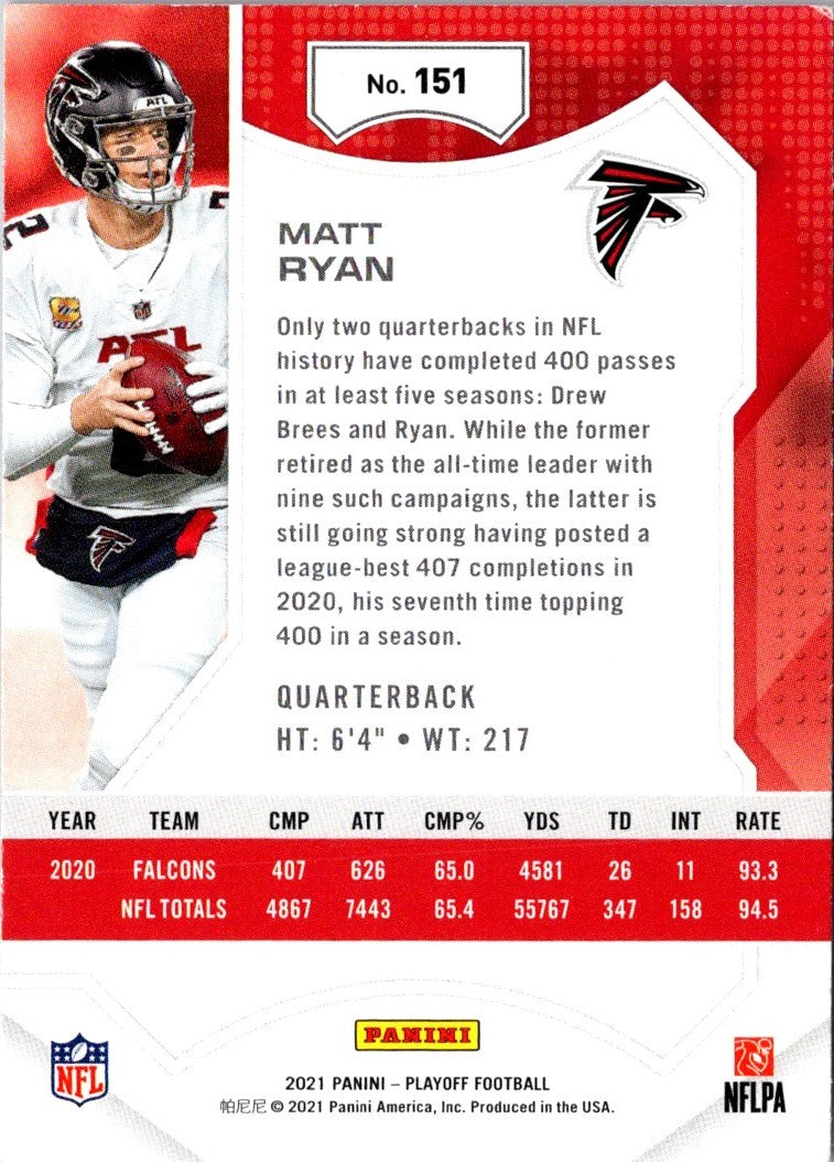 2021 Panini Playoff Red Zone Matt Ryan