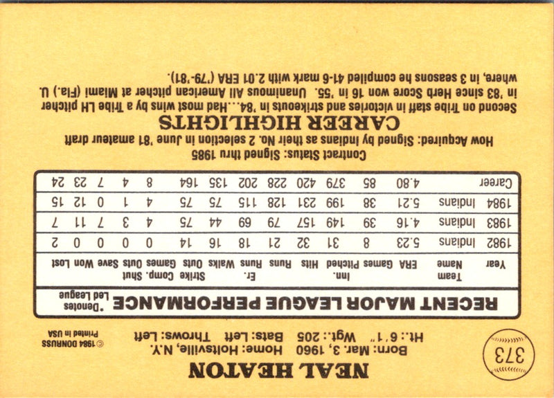 1985 Donruss Neal Heaton