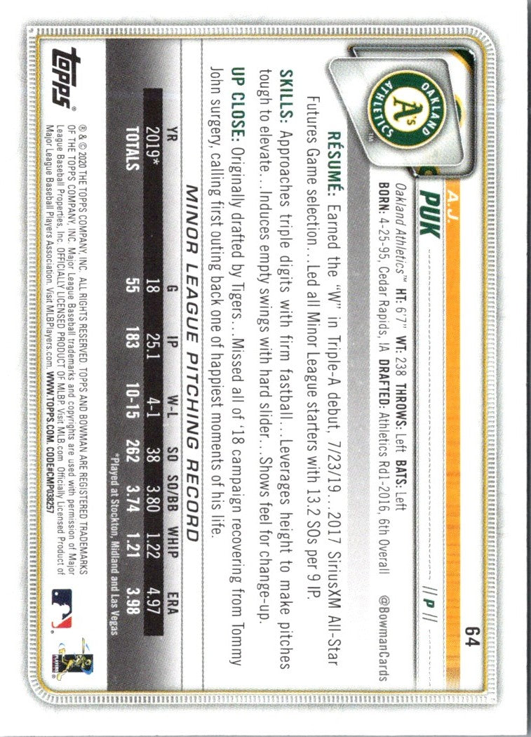 2020 Bowman A.J. Puk