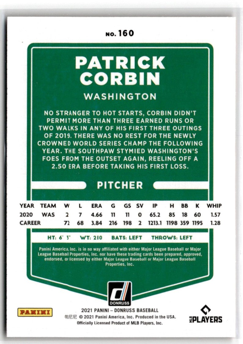 2021 Donruss Holo Red Patrick Corbin