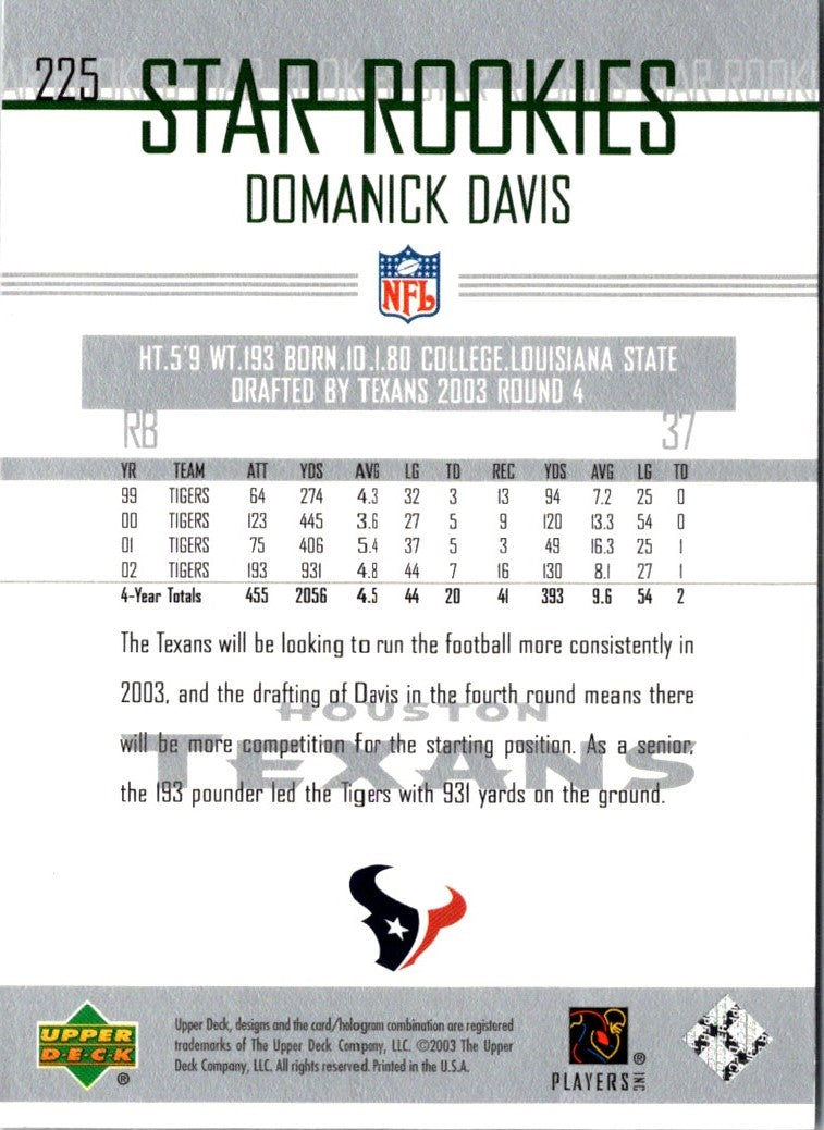 2003 Upper Deck Domanick Davis
