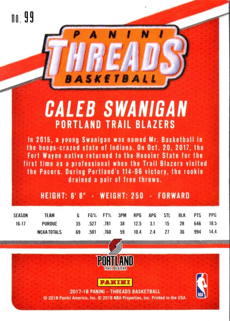 2017 Panini Threads Caleb Swanigan