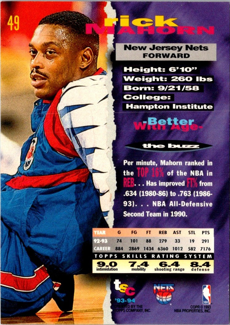 1993 Stadium Club First Day Issue Rick Mahorn