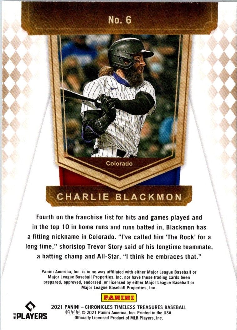 2021 Panini Chronicles Timeless Treasures Charlie Blackmon