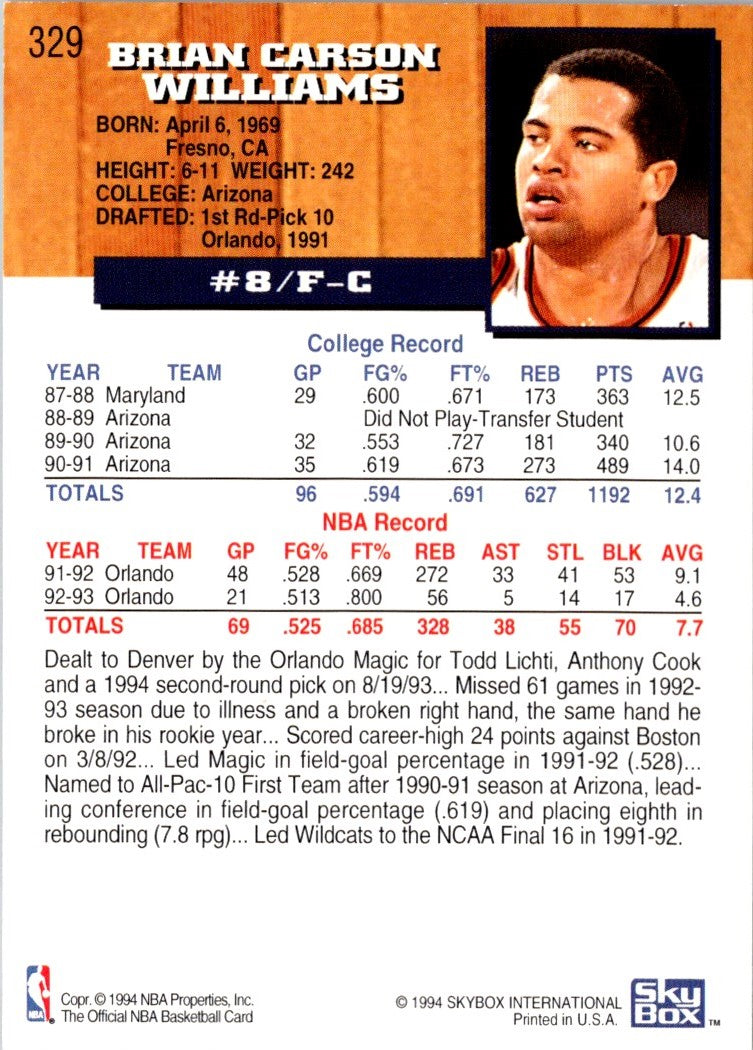1993 Hoops Fifth Anniversary Gold Brian Williams