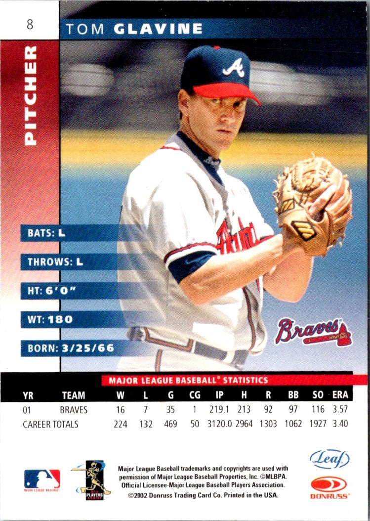 2002 Leaf Press Proofs Blue Tom Glavine