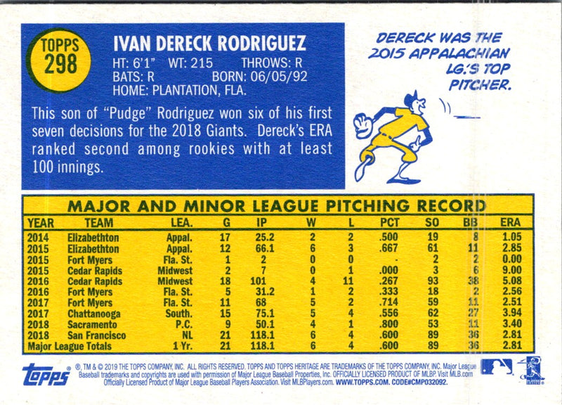 2019 Topps Heritage Dereck Rodriguez