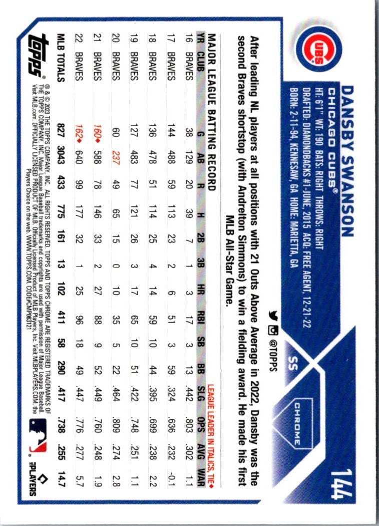 2023 Topps Chrome Dansby Swanson