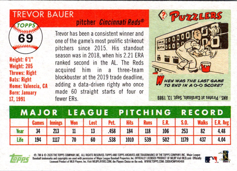 2020 Topps Archives Trevor Bauer