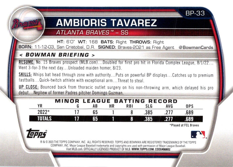 2023 Bowman Prospects Ambioris Tavarez