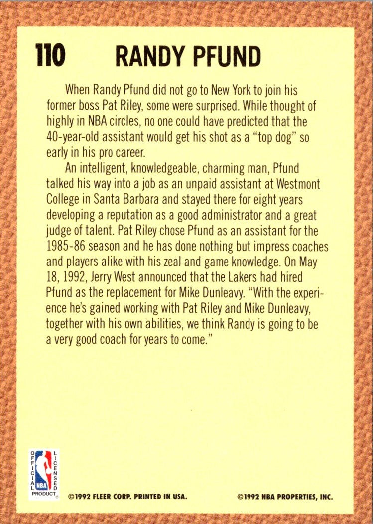 1992 Fleer Randy Pfund