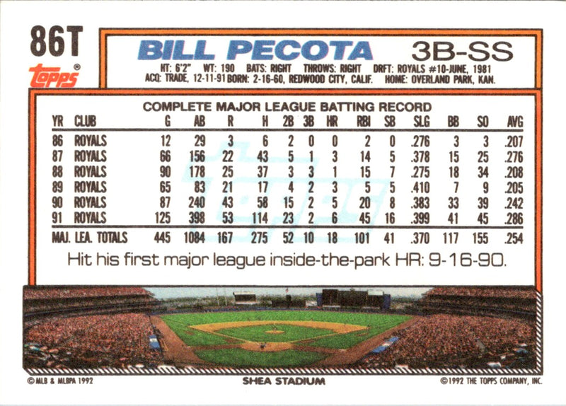 1992 Topps Traded Bill Pecota