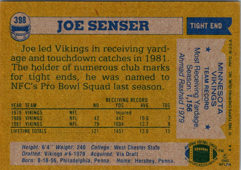 1982 Topps Joe Senser