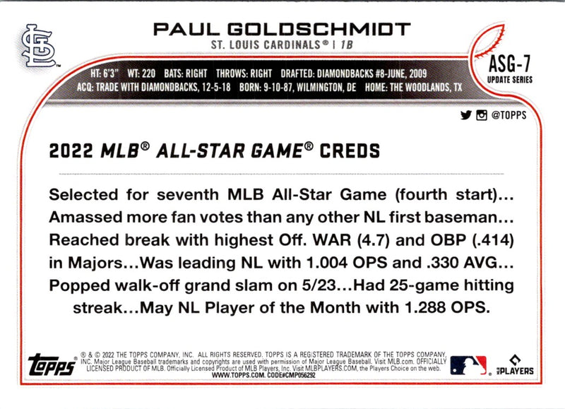 2022 Topps Update 2022 MLB All-Star Game Paul Goldschmidt