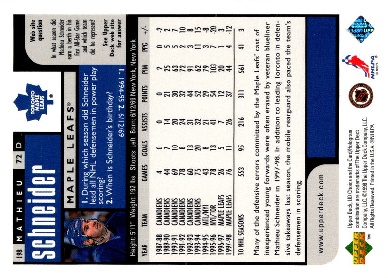 1998 UD Choice Reserve Mathieu Schneider