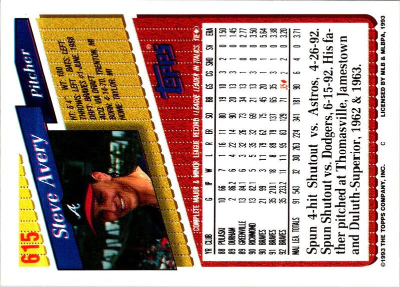 1993 Topps Gold Steve Avery