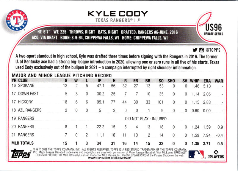 2022 Topps Update Kyle Cody