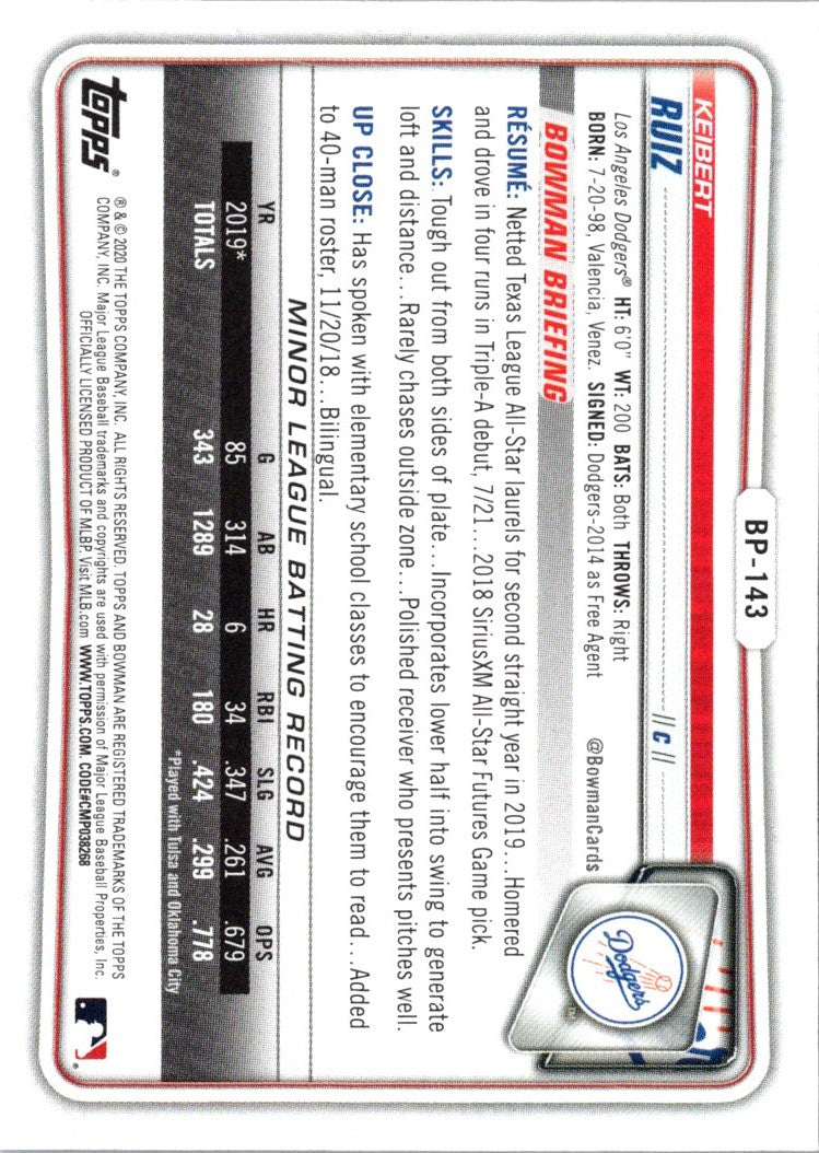 2020 Bowman Prospects Keibert Ruiz