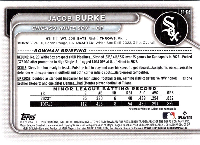 2024 Bowman Prospects Jacob Burke